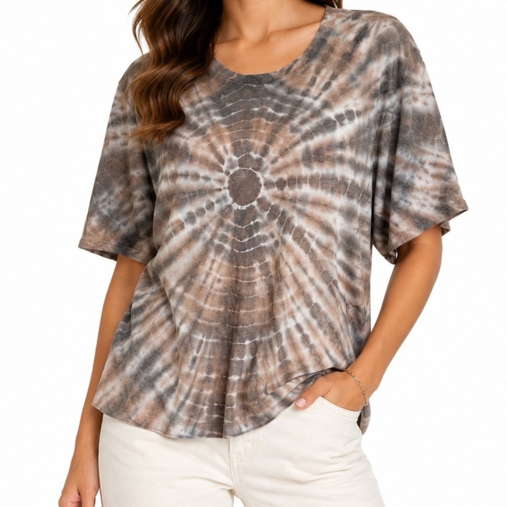 Raquel Allegra Tie Dye Raw Hem T Shirt Brown Gray Short Sleeve Designer Size 4